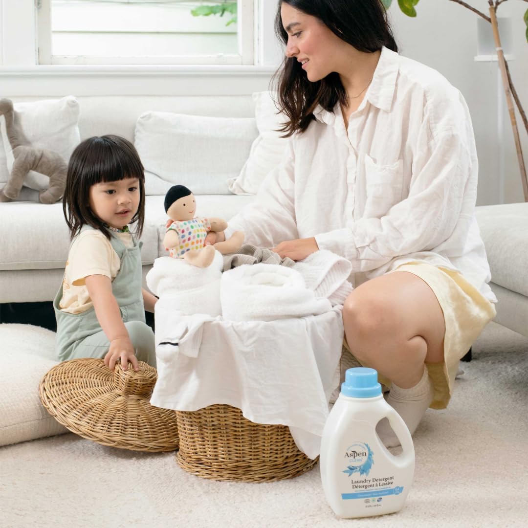 AspenClean Natural Laundry Detergent Unscented - 100% Natural, Organic, HE Liquid Laundry Detergent- Vegan, Non-Bio, Cruelty-Free, Biodegradable - Safe for Babies, Pets & Kids - EWG Certified (2 pack)