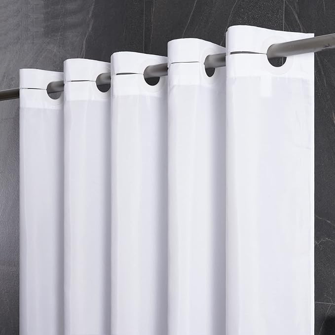 Furlinic No Hook Long Shower Curtain 78 Length,Soft Polyester Fabric Wahable Shower Curtain Liner,Modern Hotel Spa Style Bathroom Curtains with 10 Plastic Built-in Grommets,White 72x78 Inch