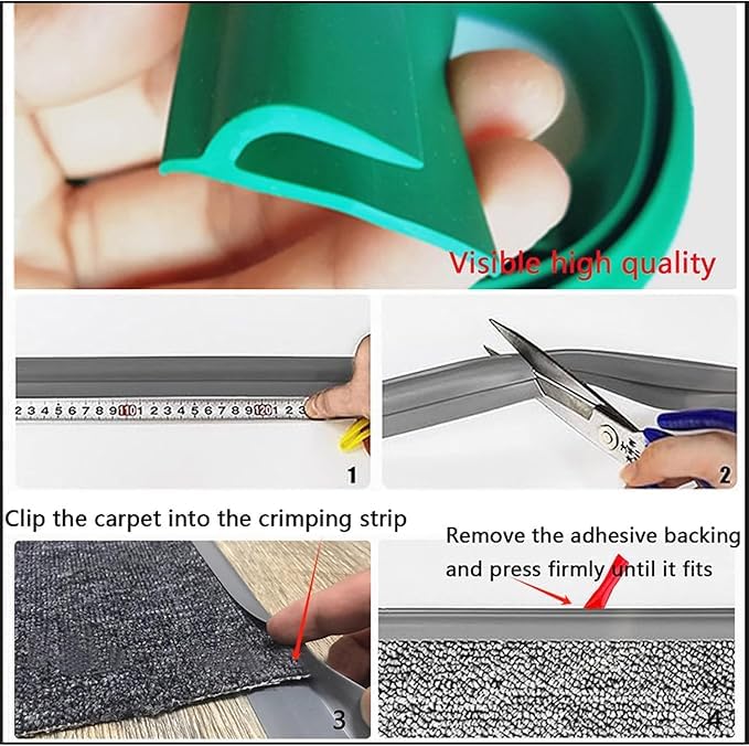 Self Adhesive Carpet Transition Strip with Edge Trim, Designed for Seamless Transitions from Carpet to Tile or Vinyl Floors, Perfect for Doorways.(Gray,6ft)