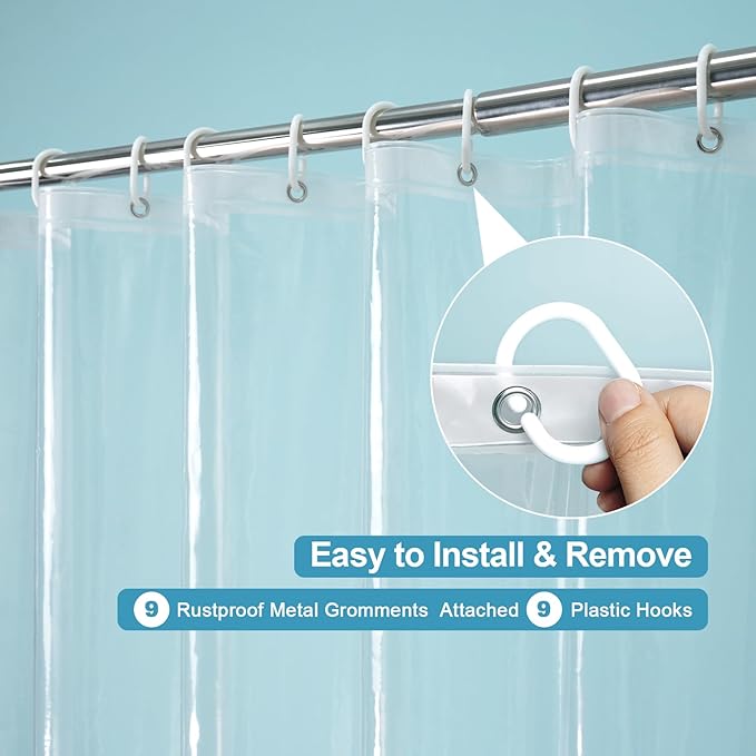 EurCross Stall Extra Long Clear Shower Curtain liner54x84 inch Length with 5 Magnets, 9G Premium PEVA See-Through Plastic Shower Curtain for Shower Stall,9 Holes with Hooks