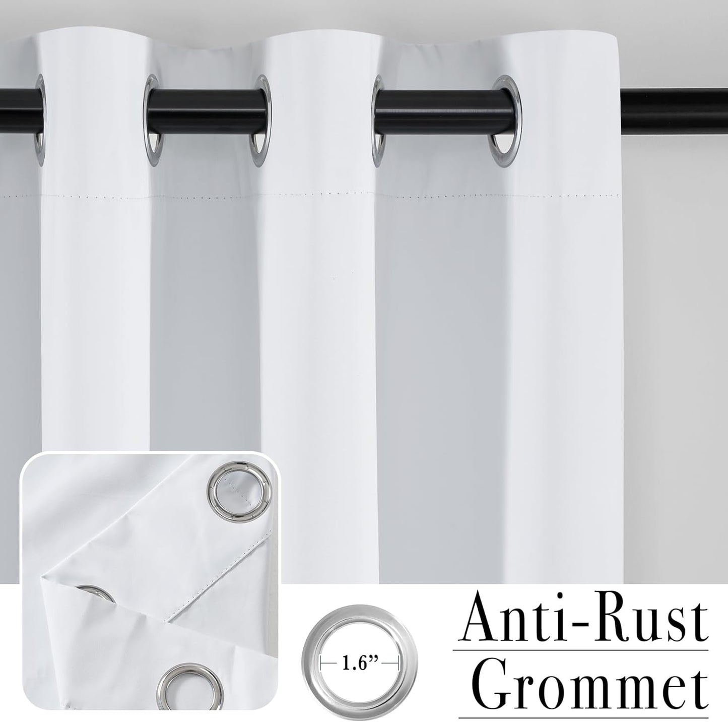 PONY DANCE White 100% Blackout Short Curtains for Kitchen Over Sink 45 inch Long 2 Panels Set, Black Out Small Window Curtains for Bathroom, Thermal Insulated Half Window Cafe Drapes, 42" W x 45" L