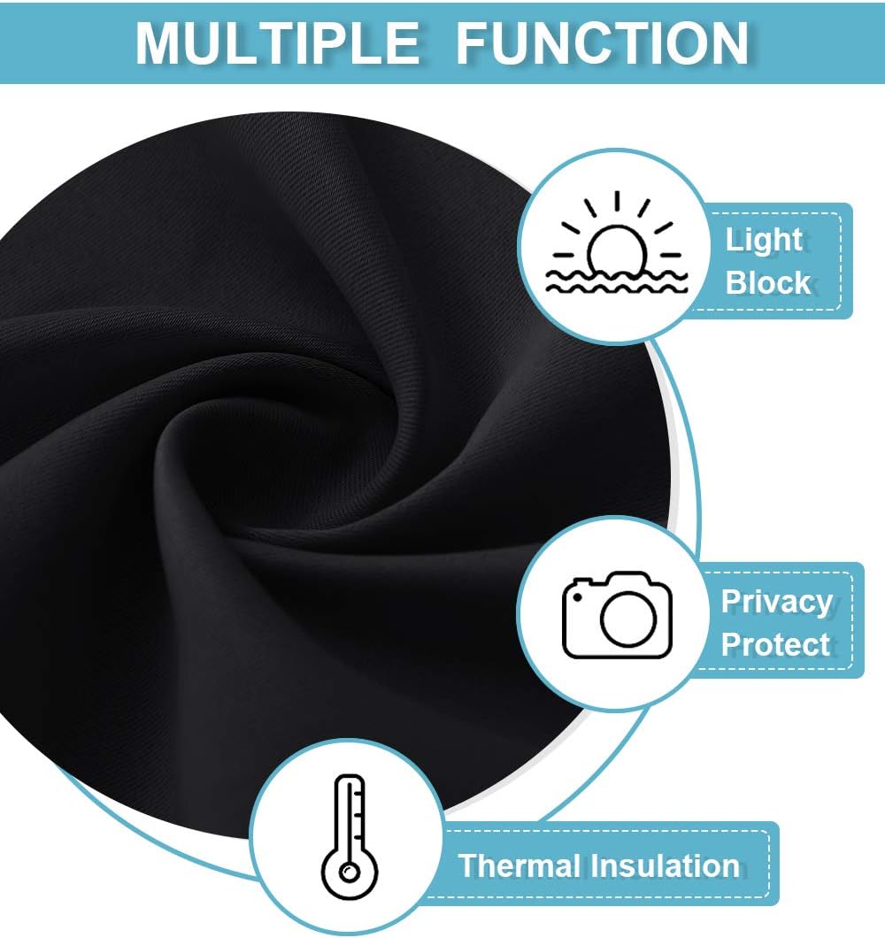 RYB HOME Small Window Curtains Blackout - Privacy Energy Saving Insulating Curtains Blinds for Bedroom Bathroom Basement Kids Nursery Kitchen, W 34 x L 48 inches, Black, 2 Panels