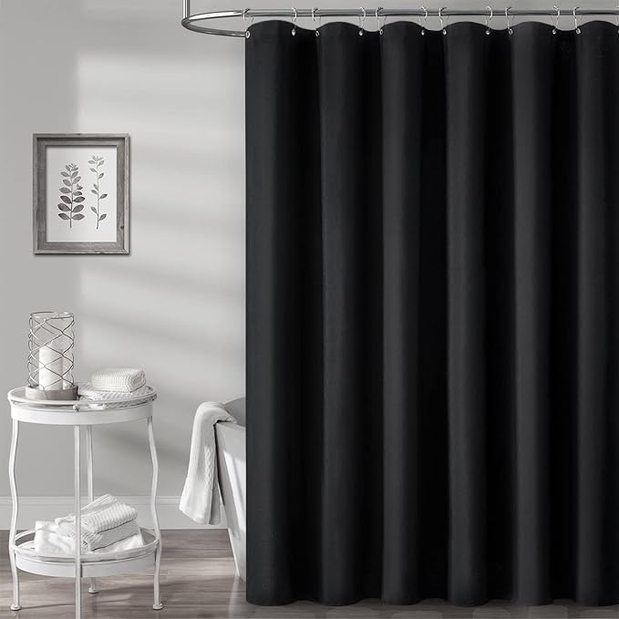 BTTN Extra Long Shower Curtain - 84 Inch Long Linen Textured Weighted Fabric Shower Curtain Set with 12 Plastic Hooks, Hotel Luxury Decorative Curtains for Bathroom Showers and Bathtubs - 72x84, Black