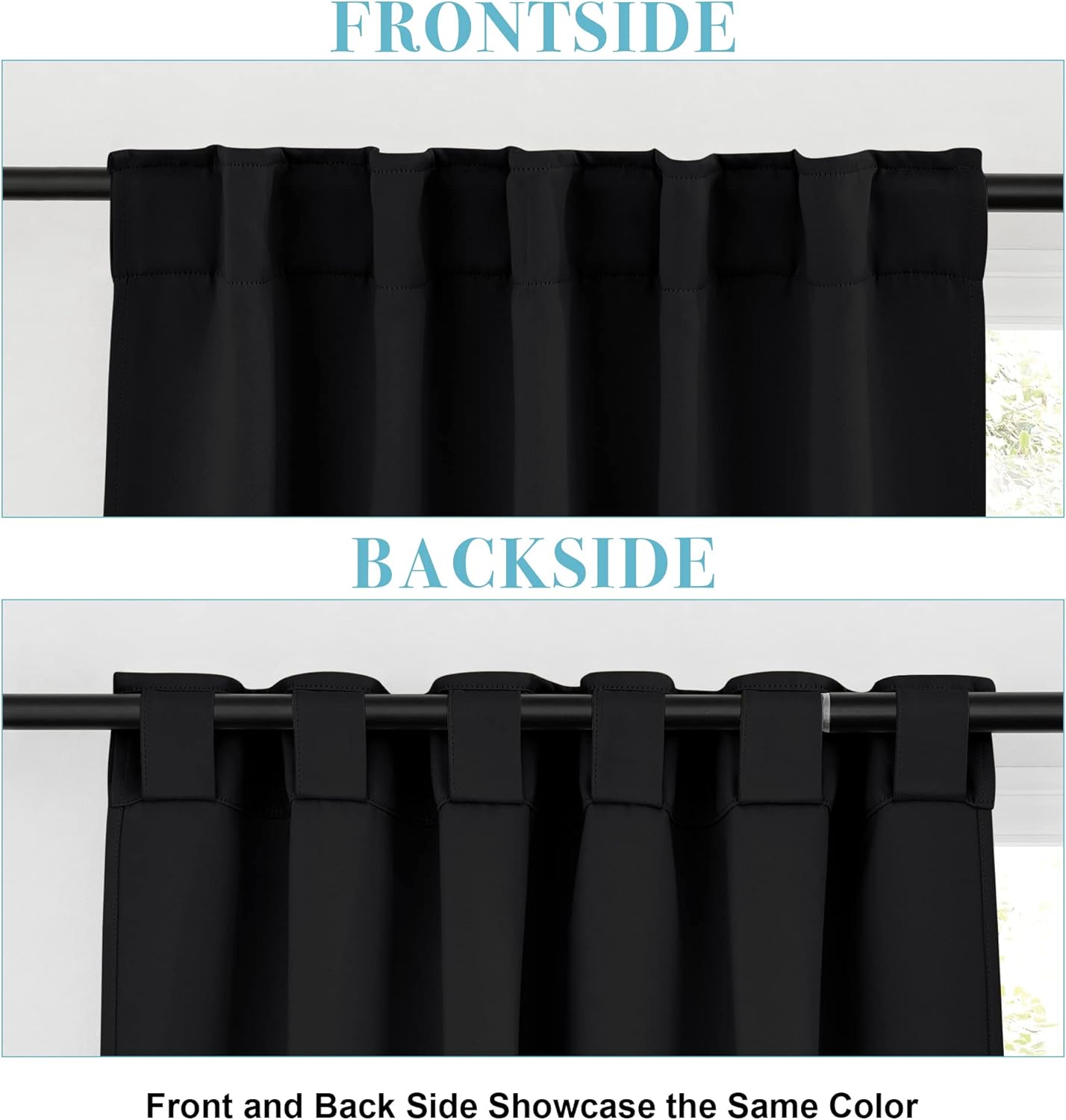RYB HOME Small Window Curtains - Blackout Insualting Privacy Curtains for Kids Bedroom Kitchen Bathroom Basement Cafe Cabinet Tiers Drapes, 34 Width x 30 Length, 2 Panels, Black
