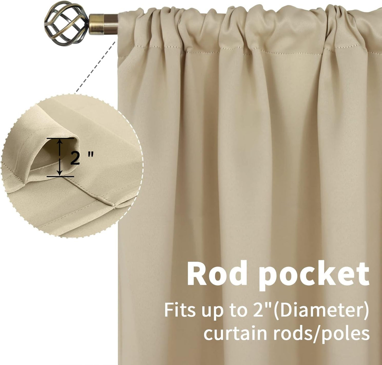 BGment Beige Blackout Curtains 36 Inches Length for Kitchen Cafe Window - Short Thermal Insulated Drapes Darkening Privacy with Rod Pocket for RV Bathroom Small Window, 2 Panels, 42 x 36 Inch