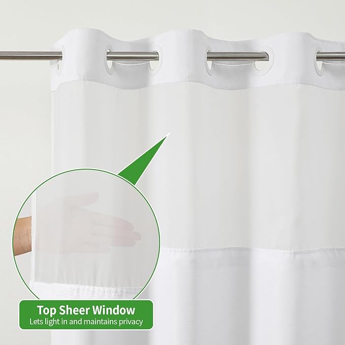 Stall No Hooks Needed Linen Textured Shower Curtain with Snap-in Fabric Liner Set,Hotel Luxury Decor Shower Curtains for Bathroom,Waterproof & Washable,48Wx74H,White