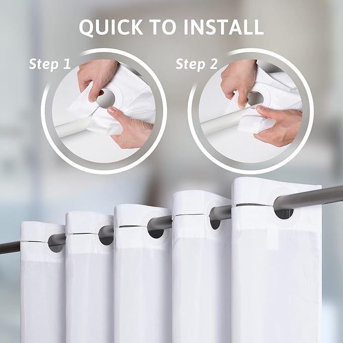 Furlinic Extra Wide No Hook White Shower Curtain 108x72 Inch,Polyester Fabric Waterproof Shower Curtain Liner with 14 Plastic Split Grommets,Washable Shower Curtains for Bathroom Hotel Spa Luxury