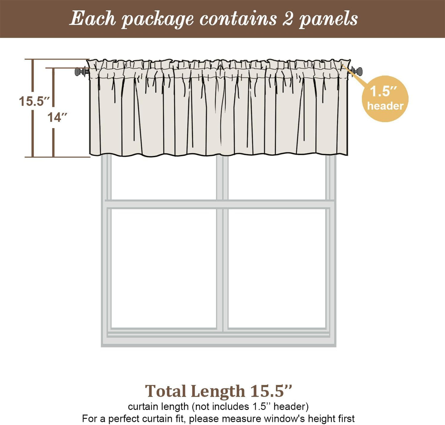 Chyhomenyc Sheer Window Valance Curtains, 2PCS Set, Light Filtering Valances Windows Treatment, Small Rod Pockets Voile Sheer Curtains for Living Room/Bathroom/Basement, 42Wx14L in, Set of 2, Ivory