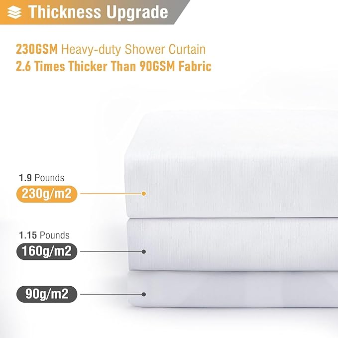 BTTN Fabric Shower Curtain, Linen Textured Heavy Duty Polyester Cloth Shower Curtain Set with Plastic Hooks, White, 60" W x 84" L (Pack of 1)