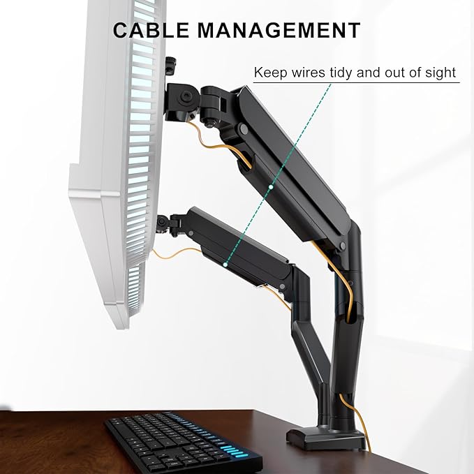 WALI Dual Monitor Stand for 13-32 inch Computer Screens, Dual Monitor Arms for 2 Monitors Holds up to 22 lbs, Height Adjustable Gas Spring Dual Monitors Mount, VESA 75x75/100x100mm (GSMP002N), Black