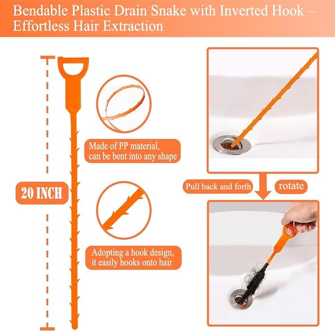 Drain Snake,76 inch Flexible Grabber Claw Pick Up Reacher Tool,Drain Clog Remover - Gutter Cleaning Tools for Home Sink, Bathroom Tub,Drain, Toilet, Tight Spaces