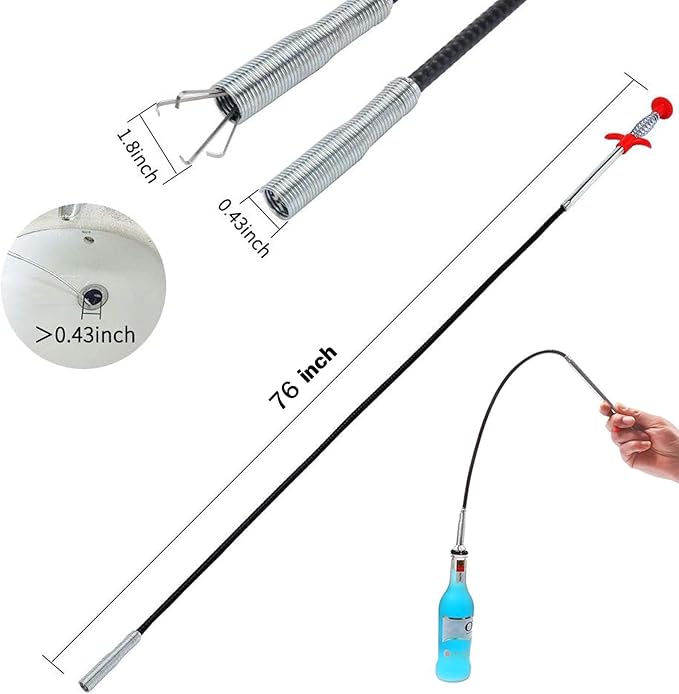 Drain Snake Hair Drain Clog Remover,76 Inch Flexible Grabber Claw Pick Up Reacher Tool- Gutter Cleaning Tools for Home Sink, Bathroom Tub,Drain, Toilet, Tight Spaces