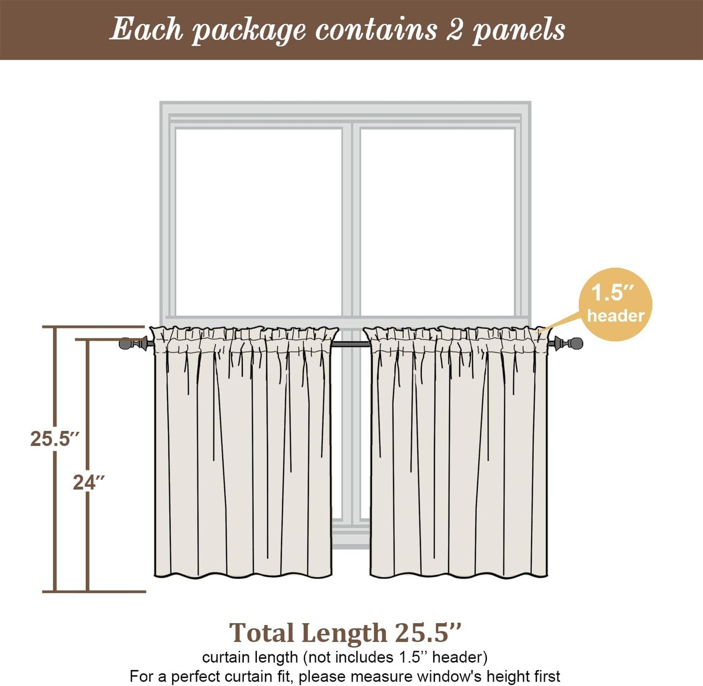 Chyhomenyc Black Sheer Tier Curtains 24 Inch Length, Small Window Curtains Treatment for Bathroom/Living Room/Cafe/Basement, Short Voile Curtain Tiers, 42W x 24L, Rod Pocket, 2 PCS