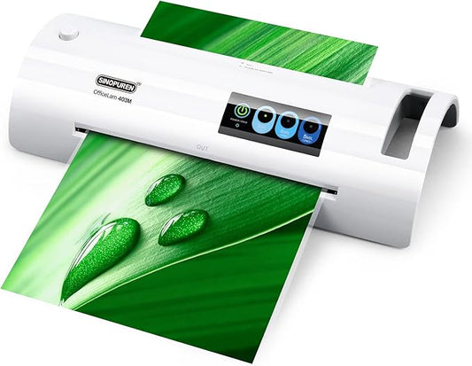 Laminator Machine, SINOPUREN Laminating Machine, Thermal Lamination 9-inch Quick 1min Warm-up JamFree-Tech Personal Lamination Work with 3mil 4mil 5mil Pouches, School/Office/Home use, White