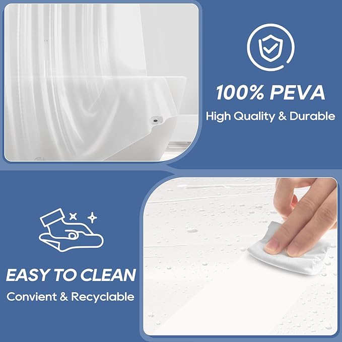 downluxe Clear Shower Curtain Liner with Hooks, PEVA Plastic Shower Liner, 72" W x 78" L Waterproof Lightweight Bathroom Curtain(12 Hooks, 1PC)