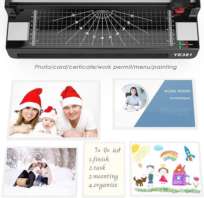 Laminator Machine for A3/A4/A6, YE381 Thermal Laminating Machine for Home Office School Use with 100 Pouches, Paper Trimmer and Corner Rounder