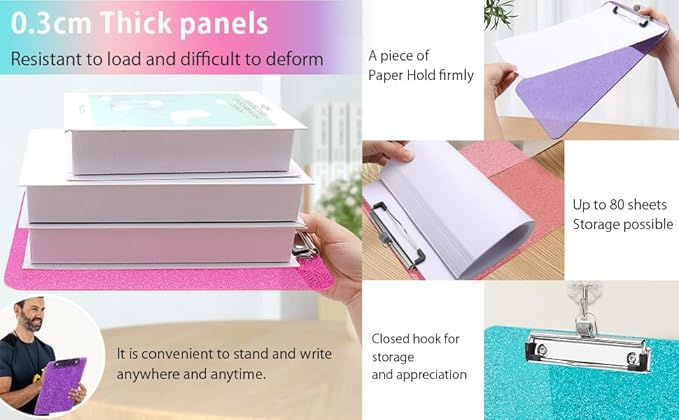 Sparkly Clipboard with Pen Holder, Clear Plastic Glitter Clip Board, Hanging Shiny Clipboards with Low Profile Metal Clip, Letter A4 Size for Taecher Women Office School (Red)
