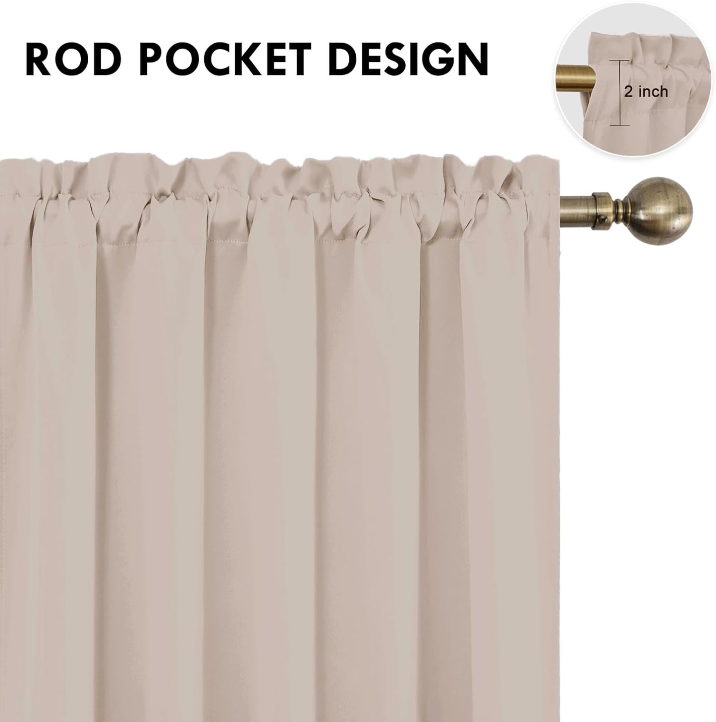 DWCN Blackout Curtains for Living Room Thermal Insulated, Energy Saving & Noise Reducing Bedroom Curtains, Camel, W 70x L 84 Inch, Set of 2 Rod Pocket Curtain Panels
