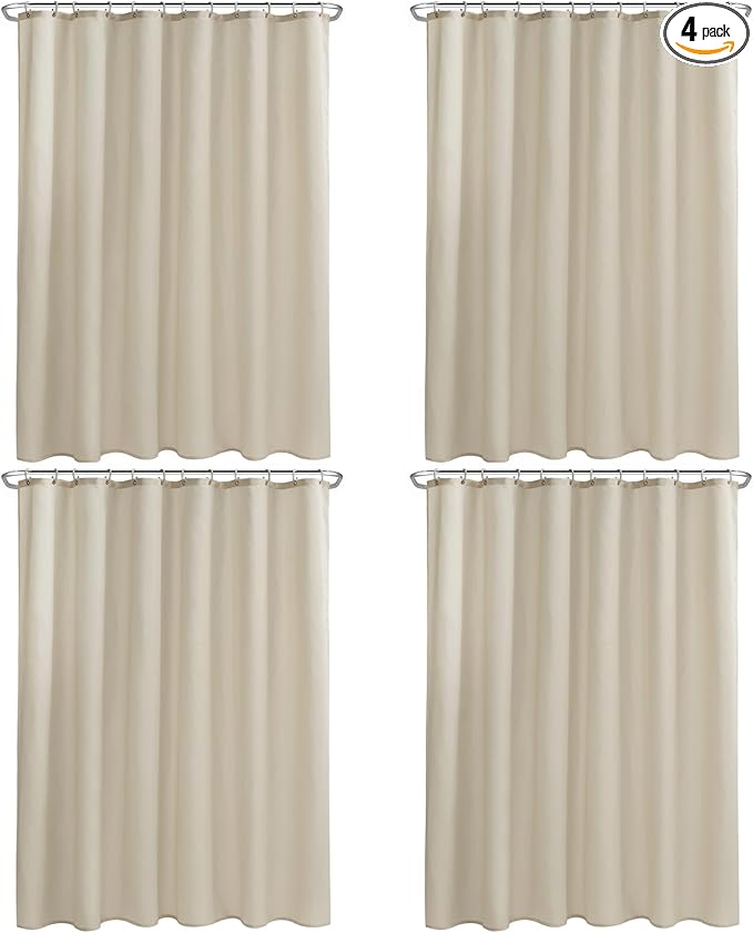 Nasitos Fabric Shower Curtain Liners 4 Pack - W72 x H72 - Washable & Water Resistant Cloth Shower Liner for Bathroom, Soft Hotel Quality, Standard Size (Beige, Include 8 Separate Magnets)