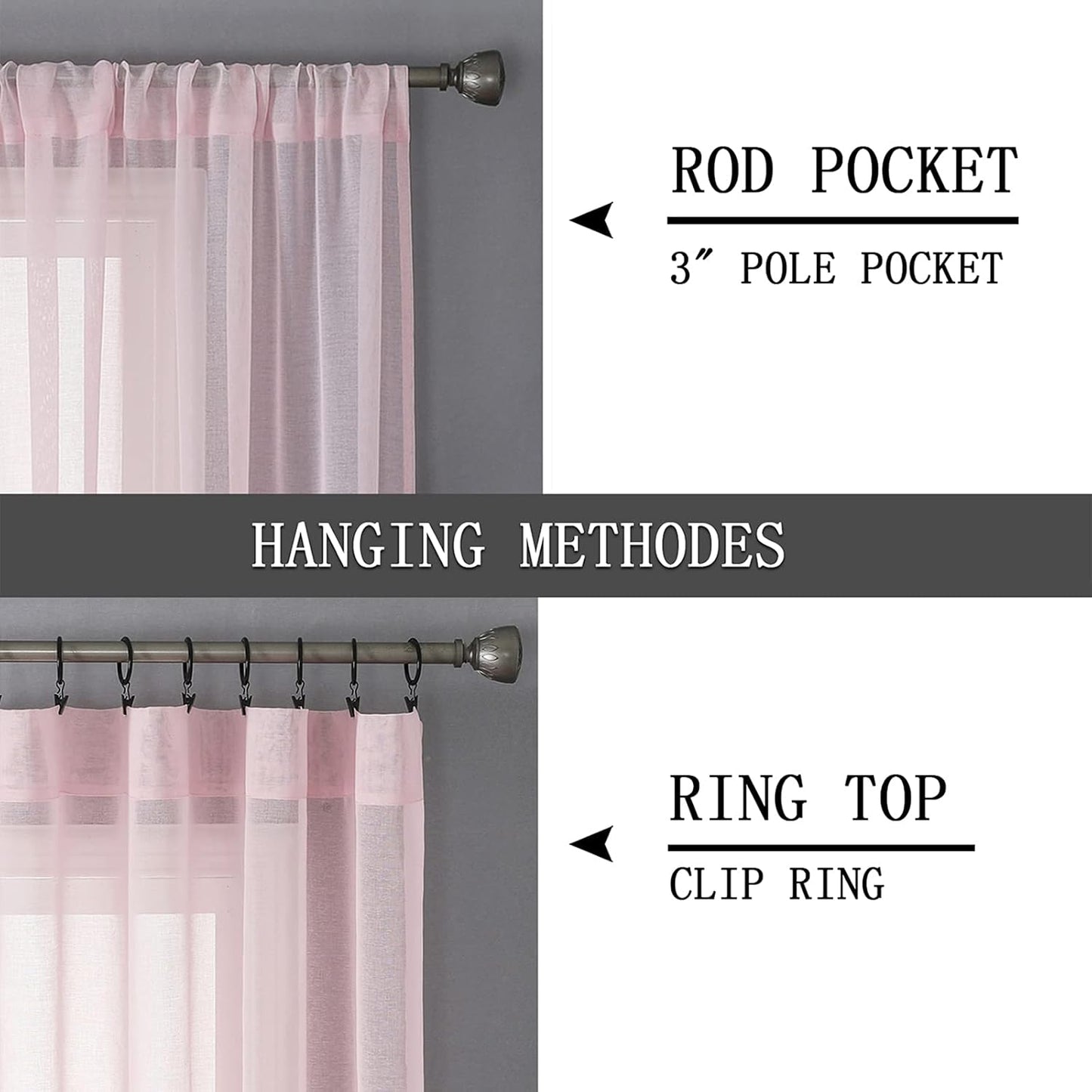 Tollpiz Sheer Curtains Linen Textured Bedroom Curtain Sheers Light Filtering Rod Pocket Voile Curtains for Living Room, 54 x 63 inches Long, Pink, Set of 2 Panels