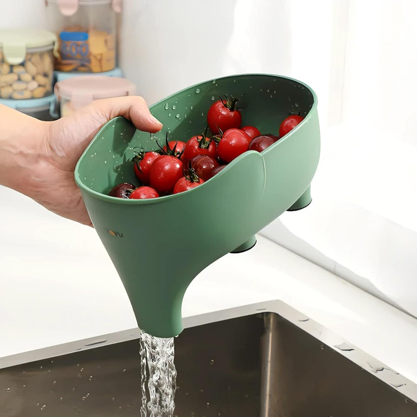 2PCS Vegetables Washing Basket Elephant Drainage Basket Fruit Basket for Draining Pasta Noodles Kitchen (Blue & Gray)