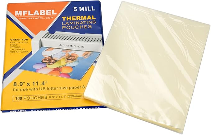 MFLABEL 5mil Thermal Laminating Pouches 30-Pack, 8.9x11.4 Inch - Crystal Clear Laminator Sheets for Documents, Photos, Artwork | Professional-Grade Seal, Bubble & Wrinkle-Free
