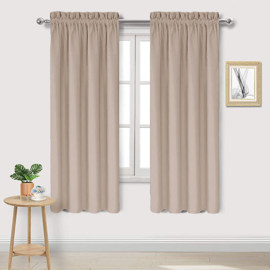 DWCN Blackout Curtains for Living Room Thermal Insulated, Energy Saving & Noise Reducing Bedroom Curtains, Camel, W 38x L 63 Inch, Set of 2 Rod Pocket Curtain Panels