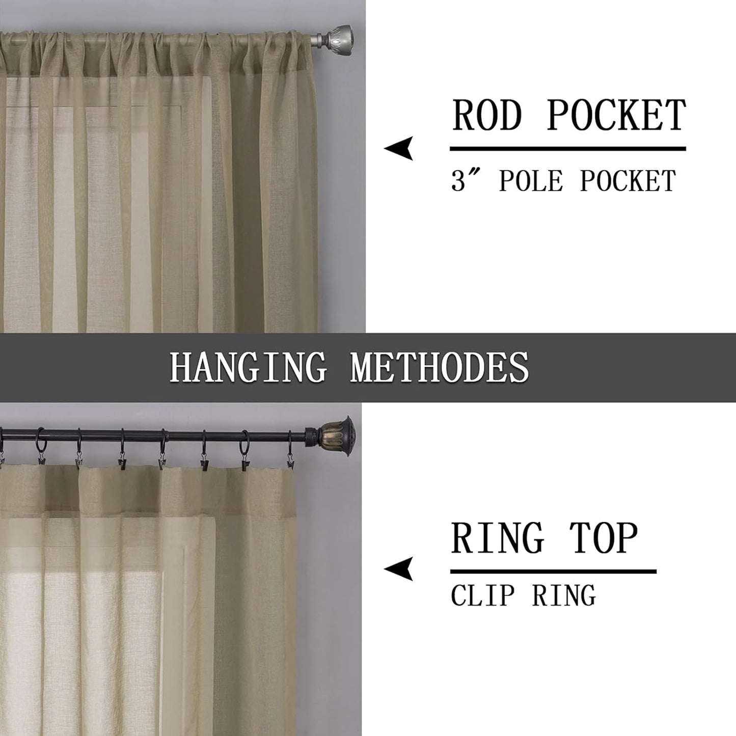 Tollpiz Sheer Curtain Linen Textured Bedroom Curtains Sheer Light Filtering Rod Pocket Voile Curtain for Living Room, 54 x 95 inches Long, Taos Taupe, Set of 2 Panels