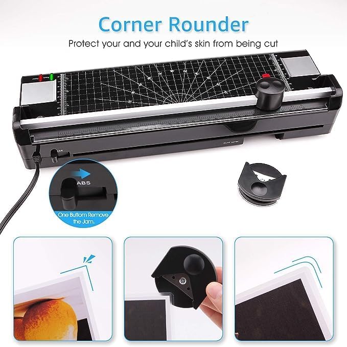 Laminator Machine for A3/A4/A6, YE381 Thermal Laminating Machine for Home Office School Use with 100 Pouches, Paper Trimmer and Corner Rounder