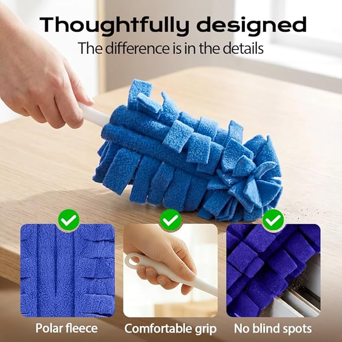 360° Electrostatic Duster Refills, 2026 New Washable & Reusable Microfiber Pads Fleece Duster Refill Compatible Tools for Cleaning Home, Blinds, Car, Pet, Furniture, Fans (Blue)