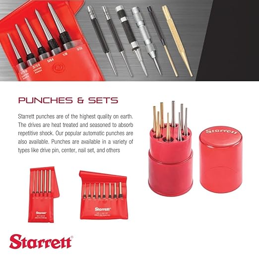 Starrett Drive Pin Punch with Knurled Grip for Driving Pins Into or Out of a Workpiece - Hardened and Tempered Steel, 4" Length, 3/16" Punch Diameter - 565E