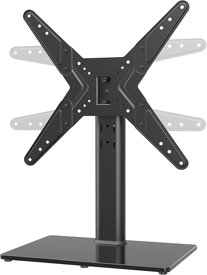 Hemudu Universal Swivel TV Stand/Base Table Top TV Stand for 21 to 50 inch TVs with 90 Degree Swivel, 4 Level Height Adjustable, Heavy Duty Tempered Glass Base, Holds up to 99lbs, HT02B-002