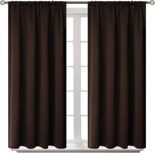 BGment Short Blackout Curtains 40 Inches Length - Rod Pocket Thermal Insulated Room Darkening Window Drapes for Kitchen Bedroom Bathroom, Brown, 2 Panels, 42 x 40 Inch