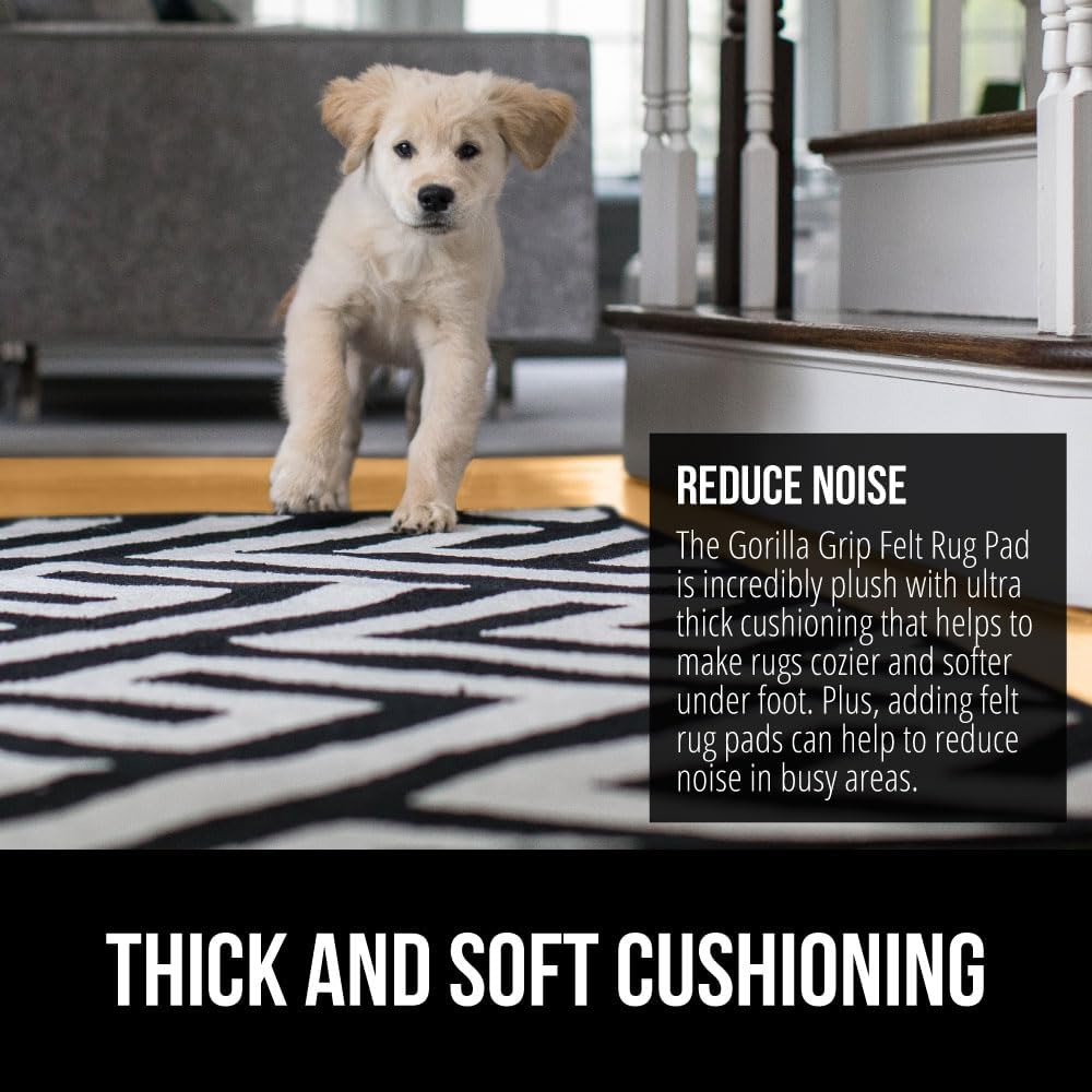 GORILLA GRIP Felt and Natural Rubber Stay in Place Slip Resistant Rug Pad, 1/8in Thick, 5x8 FT Protective Padding Under Area Rugs, Cushioned Gripper Pads, Carpet Runners, Hardwood Floors Protection