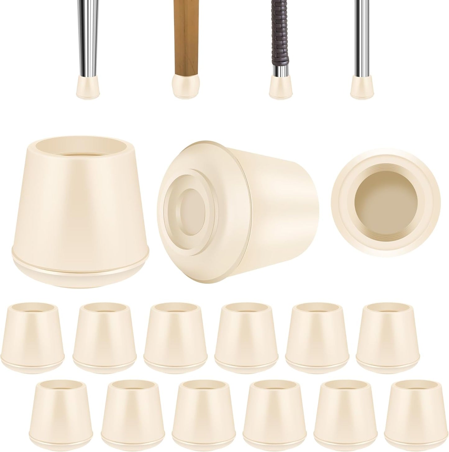7/8" Round Rubber Chair Leg Tips Caps, Chair Leg Floor Protectors, Non-Slip Chair Leg Caps, Stool Leg Protectors Cap, Folding Metal Chair Leg Tip Replacement (White, 24 Pack)