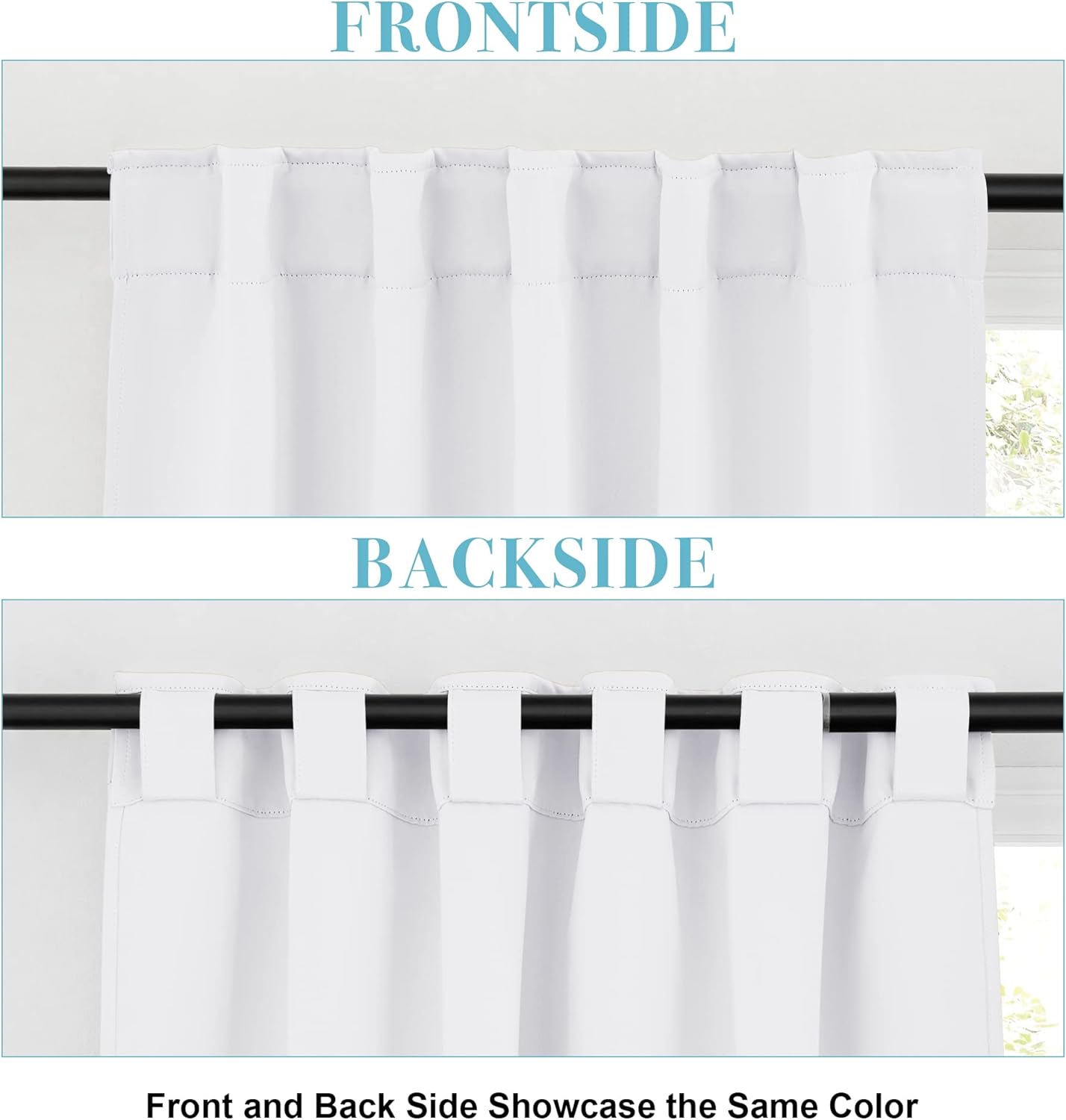 RYB HOME Half Blackout Curtains - Home Kitchen Door Window Treatment Drapes Back Tab Room Darkening Energy Saving for Kid's Room Hotel, 42 Wide x 54 Long, Pure White, 2 Pcs