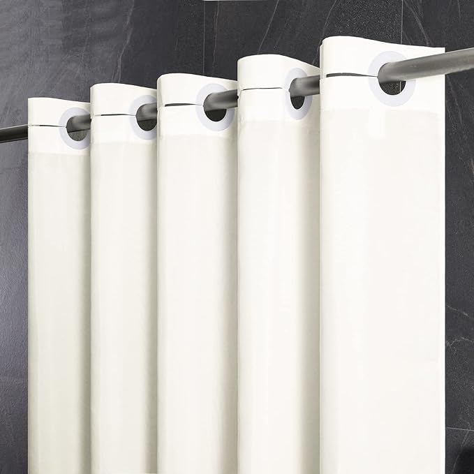 Furlinic Extra Wide No Hook Beige Shower Curtain 108x72 Inch,Polyester Fabric Waterproof Shower Curtain Liner with 14 Plastic Split Grommets,Washable Shower Curtains for Bathroom Hotel Spa Luxury