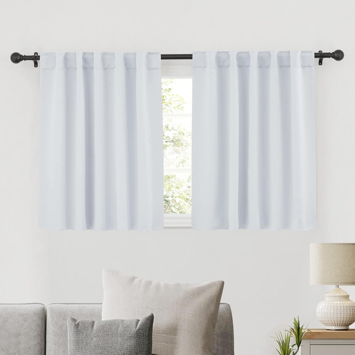 RYB HOME Room Darkening Kitchen Curtains 2 Panels Set,Thermal Insulated Small Window Treatment Heavy Duty Privacy Tiers for Laundry Bedroom Bathroom, Greyish White, W42 x L36 inch