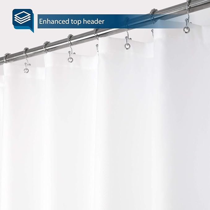 Barossa Design Waterproof Fabric Shower Curtain or Liner Microfiber 72" W x 90" H - Extra Long, Hotel Quality, Machine Washable, White Shower Liner for Bath Tub, 72x90 Inches