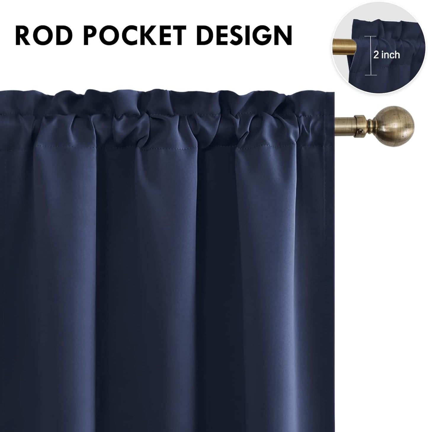 DWCN Navy Room Darkening Blackout Curtains - Thermal Insulated Privacy Energy Saving Window Curtain Drapes 42 x 72 inch Length, Set of 2 Bedroom Living Room Curtains