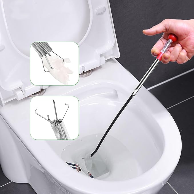 61 Inch Drain Snake Hair Drain Clog Remover With 4 Claws Bendable Hose Pickup Reaching Assist Tool for Home and Kitchen Sink