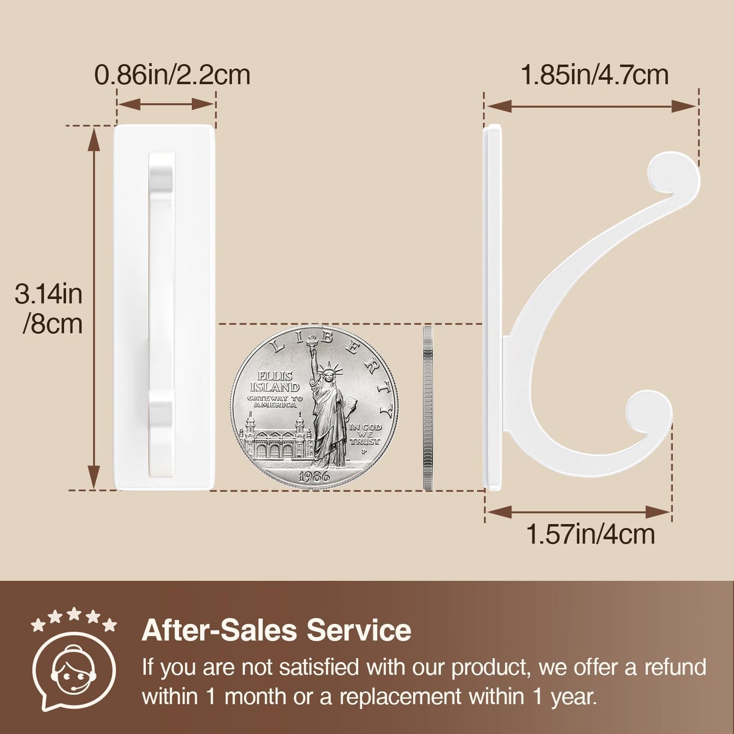 Adhesive Wall Hook for Towel/Coat - Extra Sticky 10LB Stainless, Stick on Hanger for Bath or Shower, Matt White 4-Pack