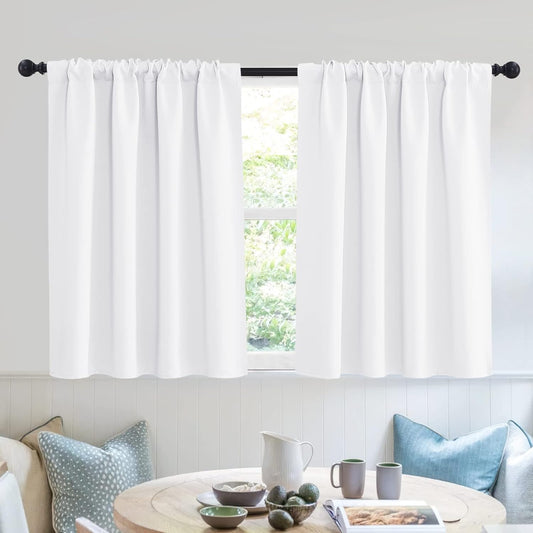 RYB HOME Window Curtains for Kitchen - Room Darkening Privacy Thermal Insulated Drapes for Bedroom Bathroom Basement, Wide 52 x Long 36, Pure White, Set of 2