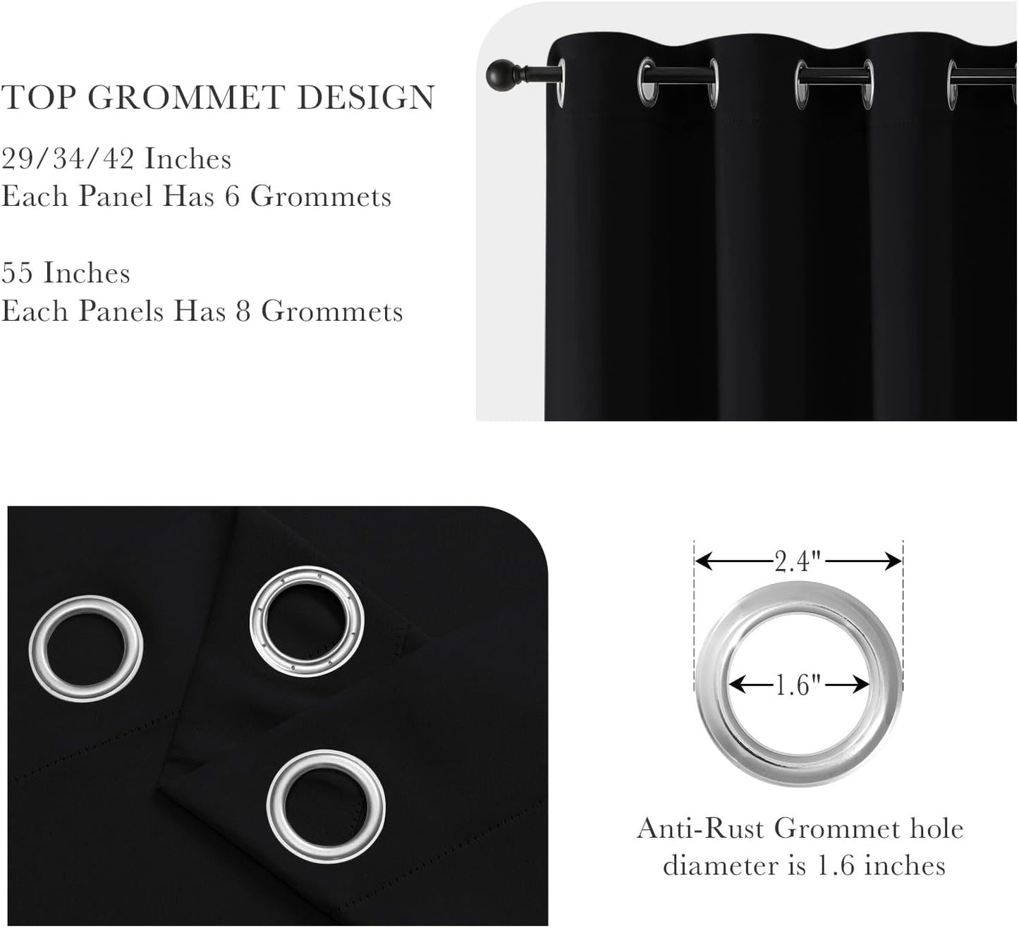 PONY DANCE Blackout Curtain Drapes - Window Treatments Solid Thermal Insulated Grommet Blackout Curtains for Bedroom Home & Kitchen Room Darkening Energy Saving, 42 W x 45 L, Black, Double Panels