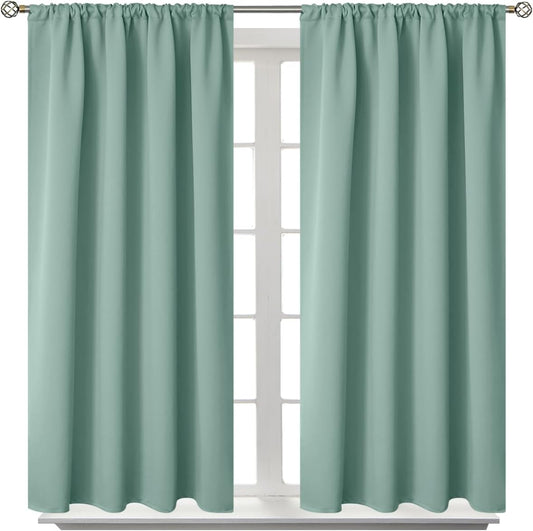 BGment Light Sage Blackout Curtains 40 Inches Length for Bedroom Kitchen - Rod Pocket Thermal Insulated Drapes for Short Window Cafe Decorative Privacy, 42 x 40 Inch, 2 Panels