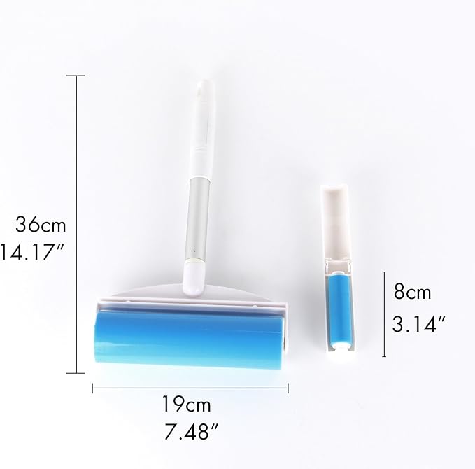 Reusable Sticky Picker Set Cleaner Lint Roller Pet Hair Remover Brush, Blue 8 inch Large Size + Pocket Size