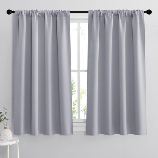 RYB HOME Blackout Curtains for Living Room Thermal Insulated Privacy Solar Drapes for Kids Bedroom Cafe Bathroom, 42 inch Width x 54 inch Length, Silver Grey, 2 Panels