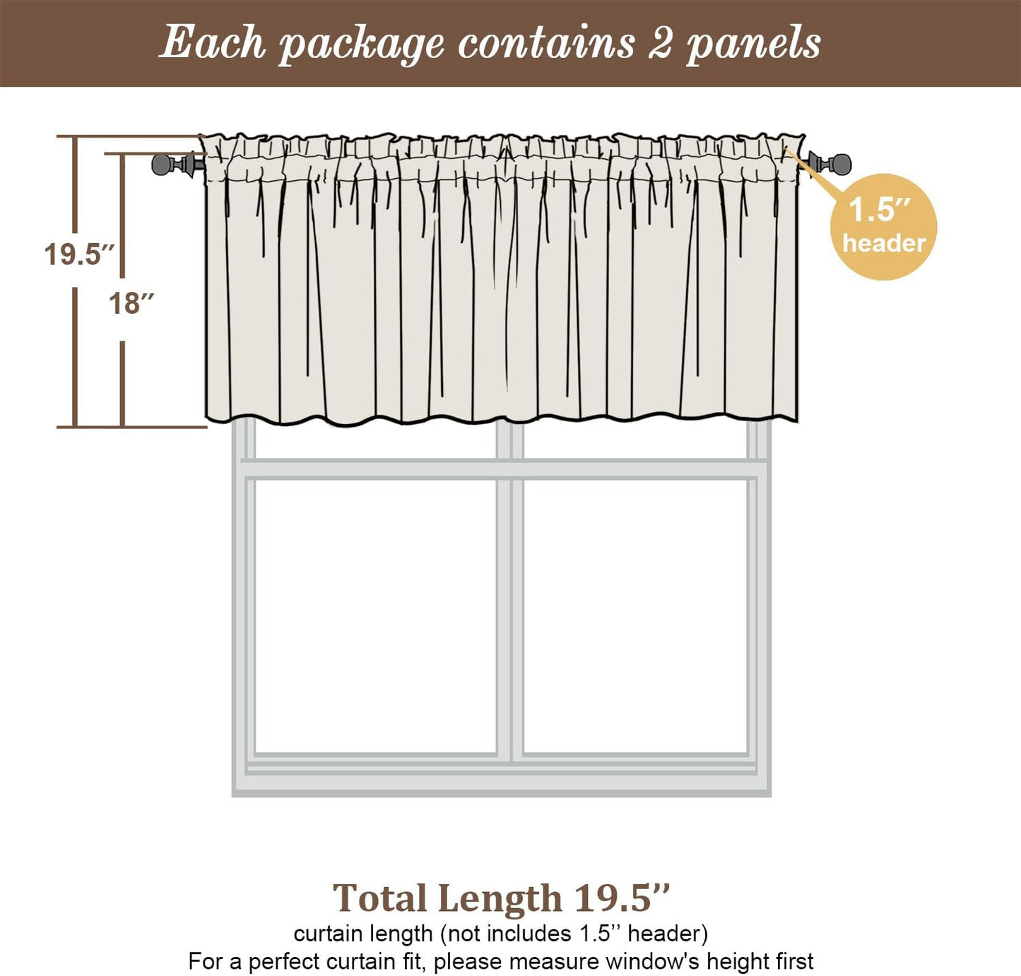 Chyhomenyc Sheer Cream Valances for Windows 2 Pack, Small Window Curtains for Living Room Bathroom Cafe Laundry Basement, Modern Top Dual Rod Pocket Voile Curtain, 42W x 18L inches, Cream