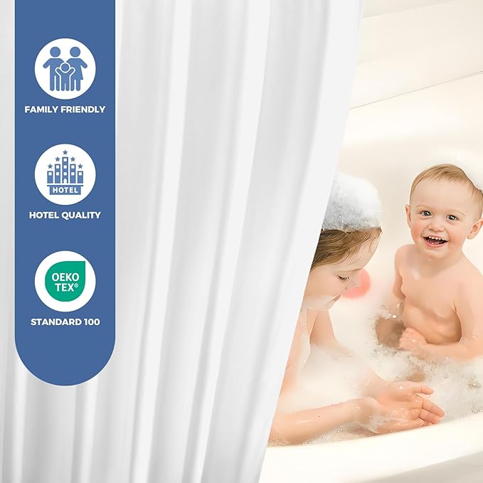 downluxe Waterproof Fabric Shower Curtain Liner, Soft Cloth Shower Liner with 3 Magnets, Machine Washable & Hotel Quality Bathroom Curtain, 72" W x 78" L, White