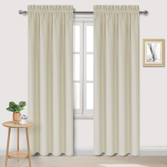 DWCN Blackout Curtains for Bedroom – Rod Pocket Thermal Insulated Noise Reducing Noise Reducing Drapes for Living Room, W 42 x L 84 Inch, 2 Panels, Light Beige